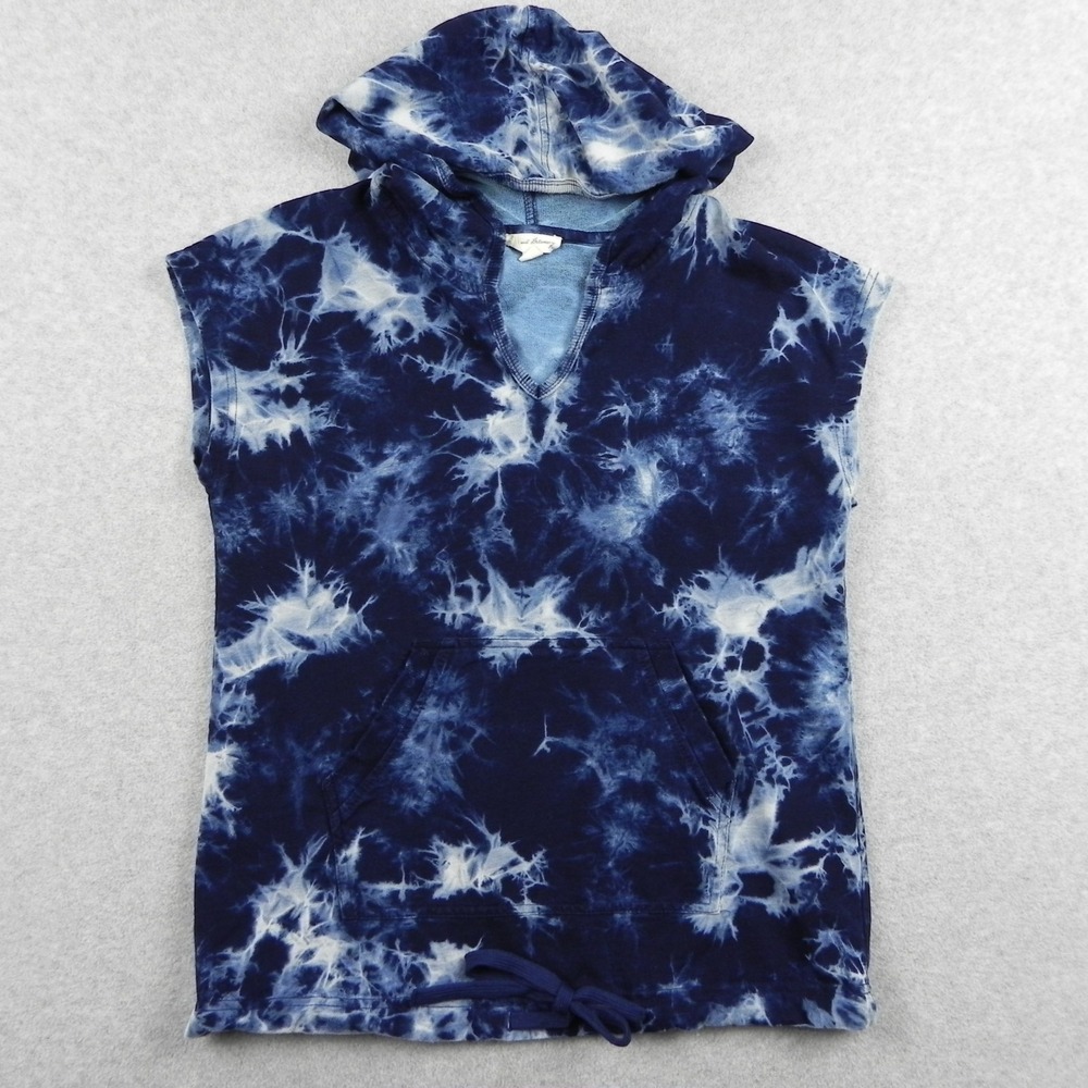 Jane and Delancey Hoodie Top Womens XS Pullover V-Neck Blue Tie-Dye‎ Sleeveless